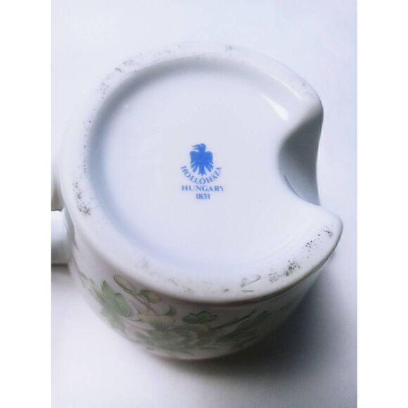 Hollohaza Hungary 1831 Floral Decorative Porcelain Creamer Cup w/Lid 4' - Picture 6 of 6